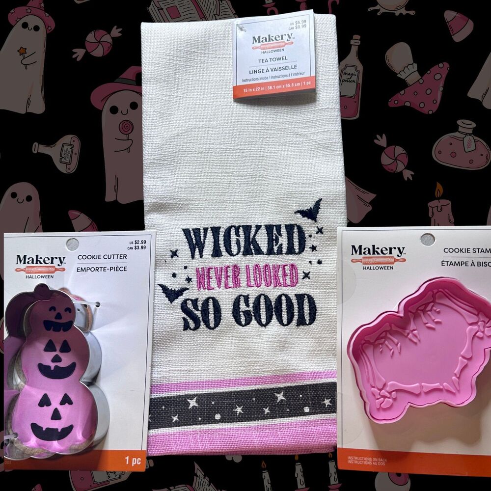 Halloween Cookie Cutters Set of 2 + Wicked Never Looked So Good Tea Towel